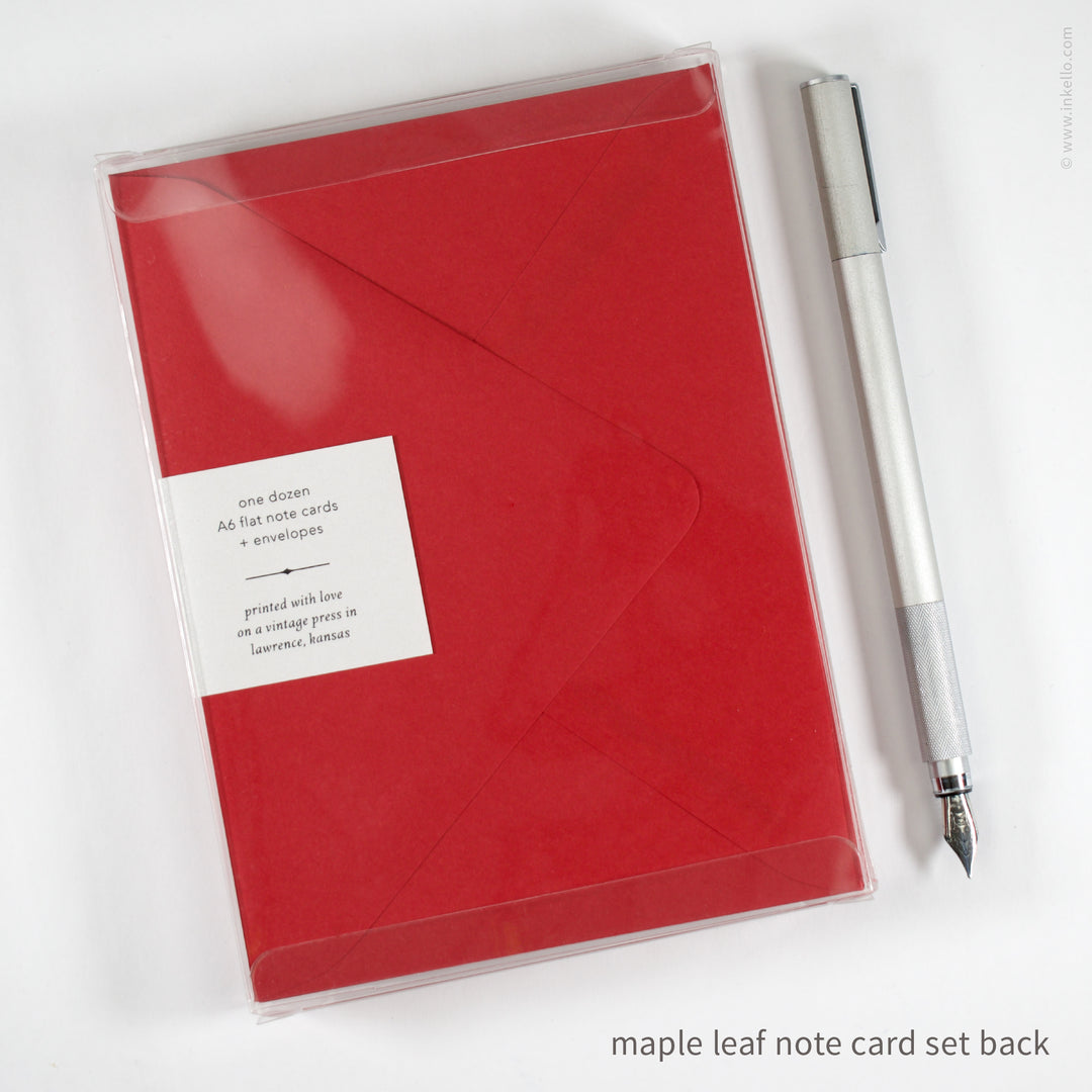 Flat Note Card Set with Red Maple Leaf (