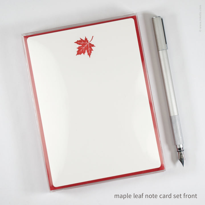 Flat Note Card Set with Red Maple Leaf (