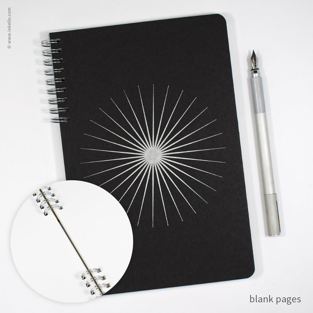 Big Burst Spiral Notebook with Black Cover and Silver Ink (