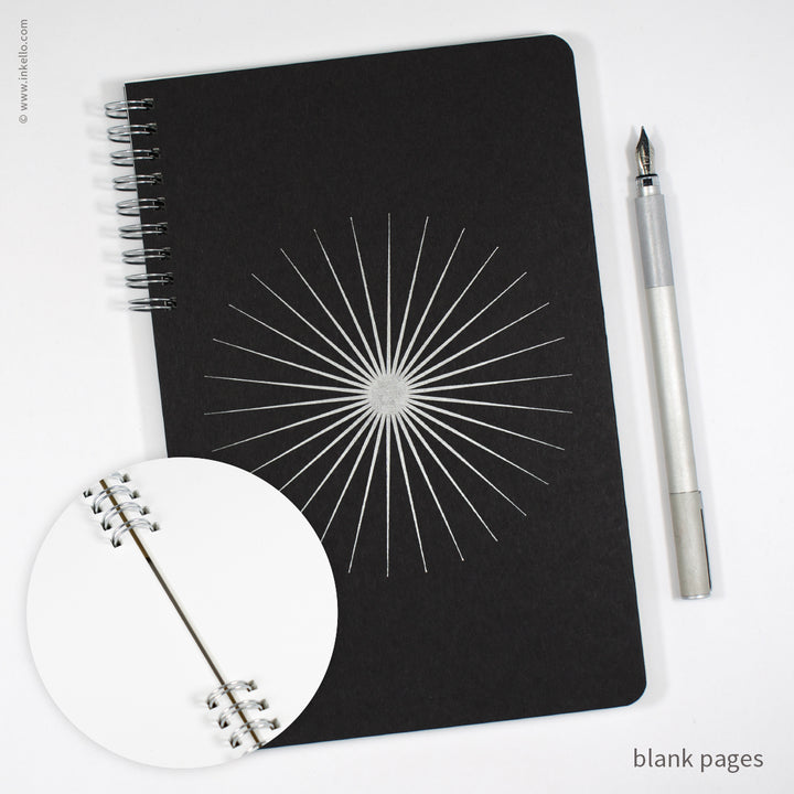 Big Burst Spiral Notebook with Black Cover and Silver Ink (