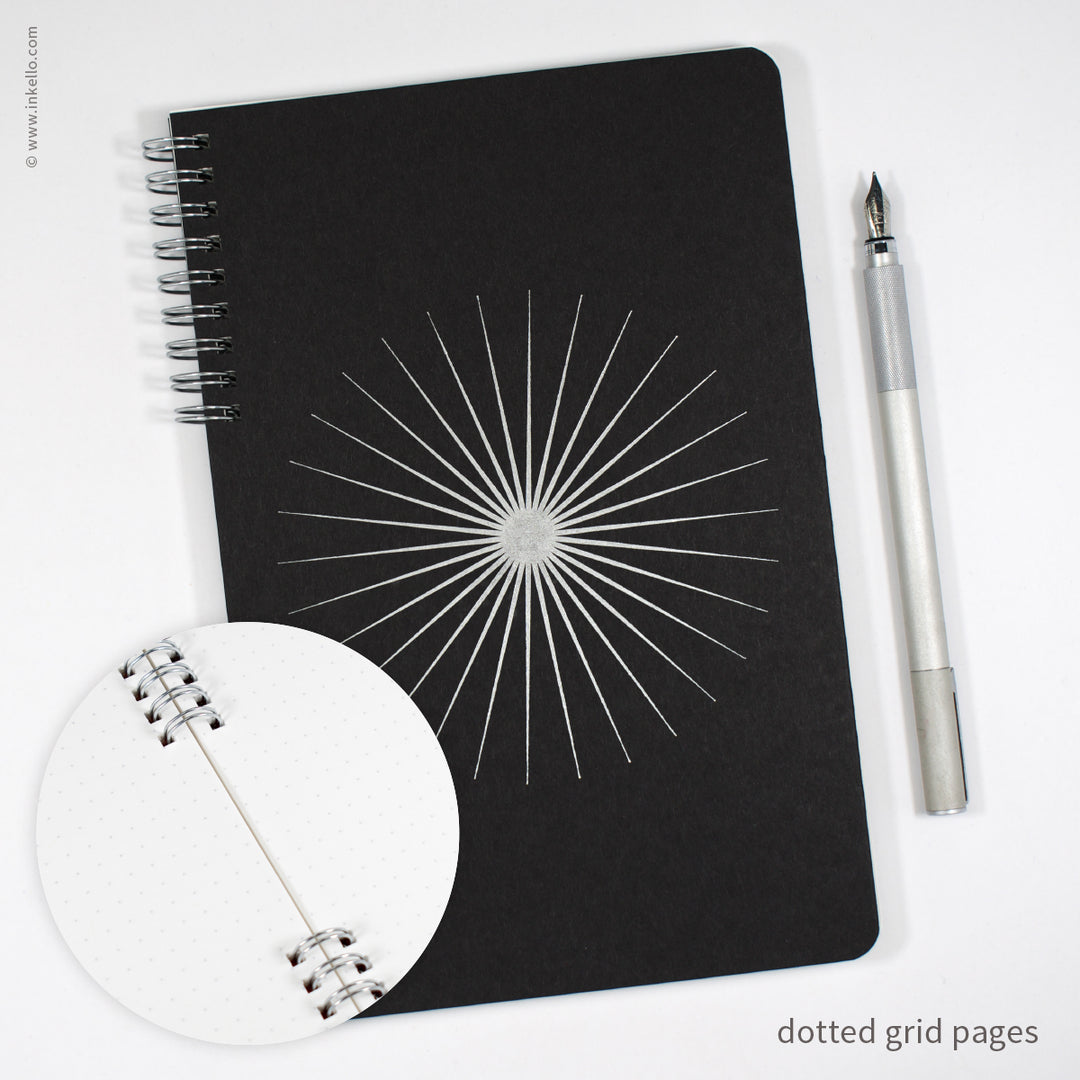 Big Burst Spiral Notebook with Black Cover and Silver Ink (
