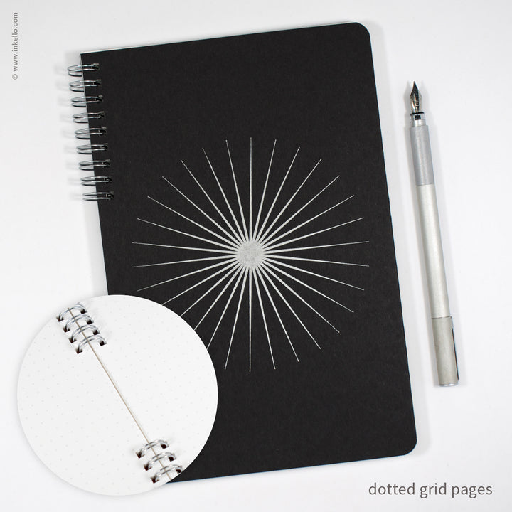 Big Burst Spiral Notebook with Black Cover and Silver Ink (