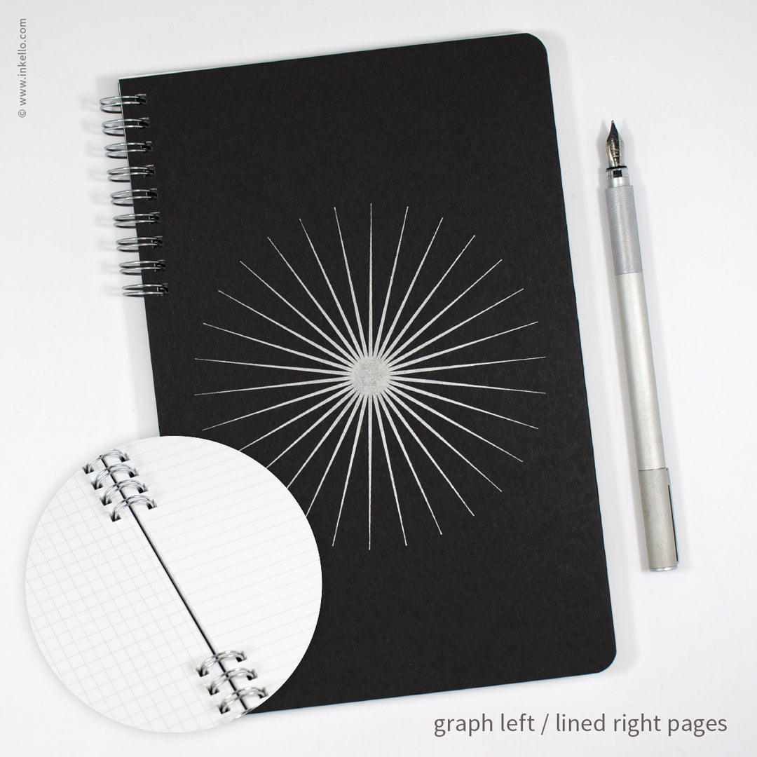 Big Burst Spiral Notebook with Black Cover and Silver Ink (