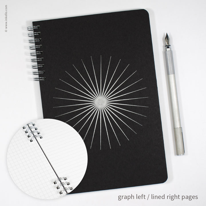 Big Burst Spiral Notebook with Black Cover and Silver Ink (