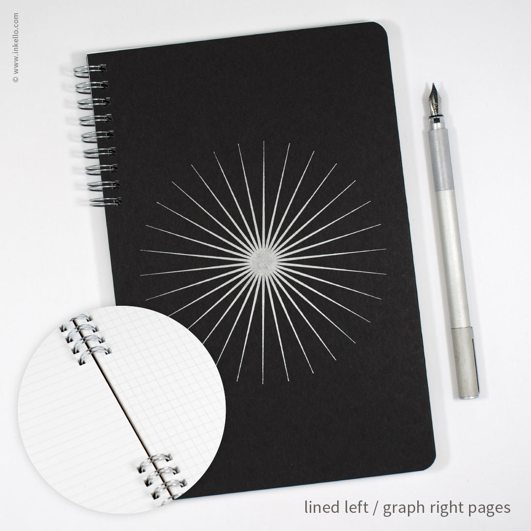 Big Burst Spiral Notebook with Black Cover and Silver Ink (