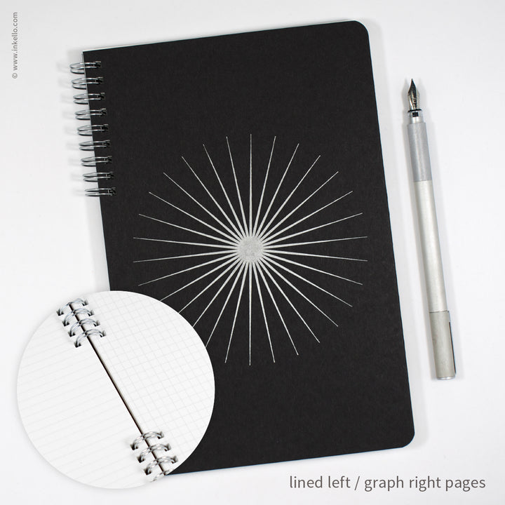 Big Burst Spiral Notebook with Black Cover and Silver Ink (