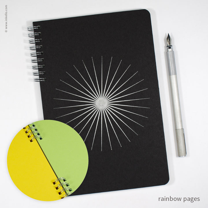 Big Burst Spiral Notebook with Black Cover and Silver Ink (