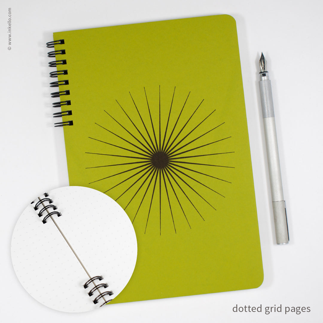 Big Burst Spiral Notebook with Chartreuse Cover and Black Ink (