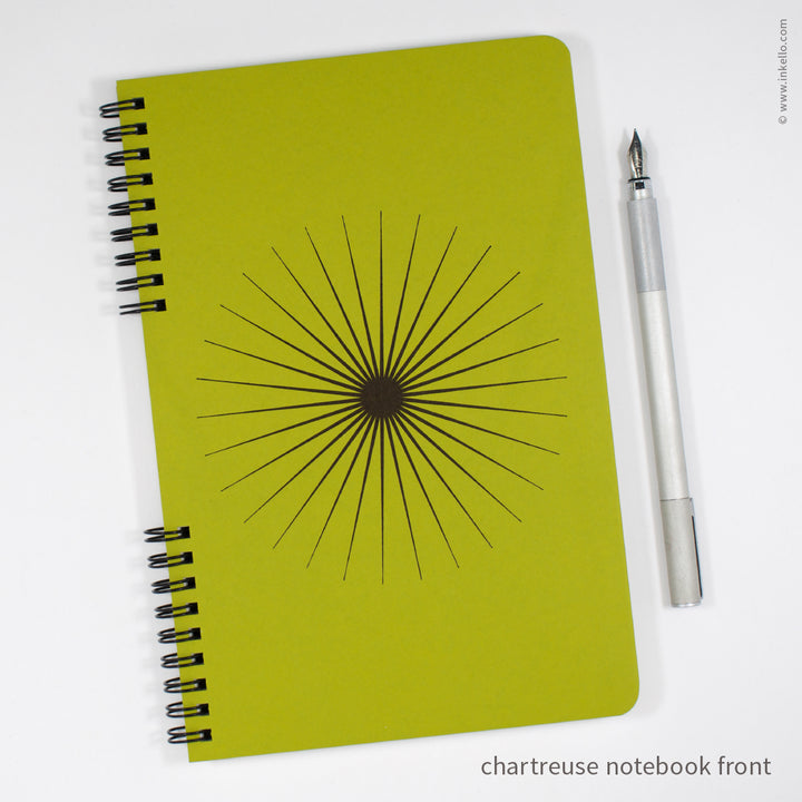 Big Burst Spiral Notebook with Chartreuse Cover and Black Ink (