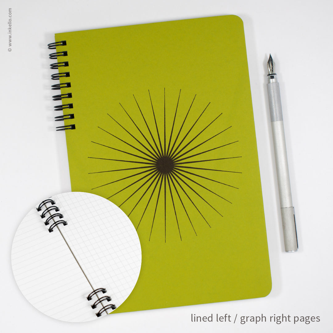 Big Burst Spiral Notebook with Chartreuse Cover and Black Ink (