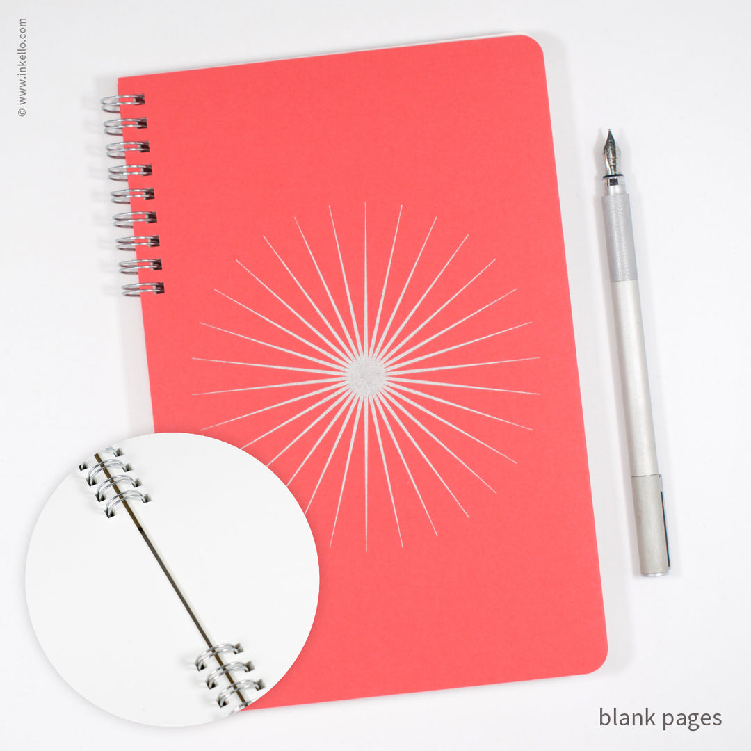 Big Burst Spiral Notebook with Coral Cover and Silver Ink (