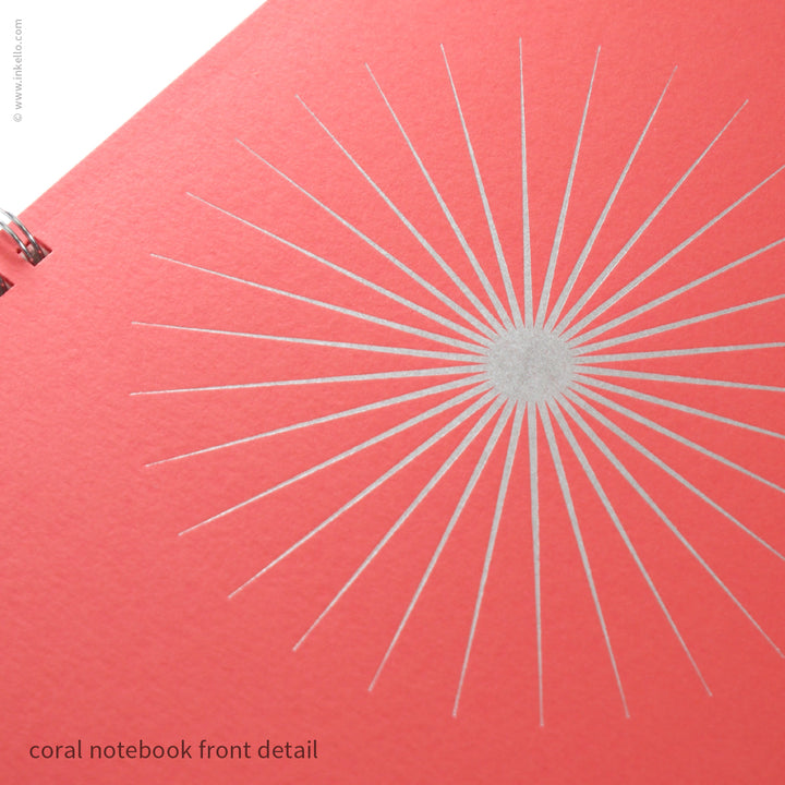 Big Burst Spiral Notebook with Coral Cover and Silver Ink (