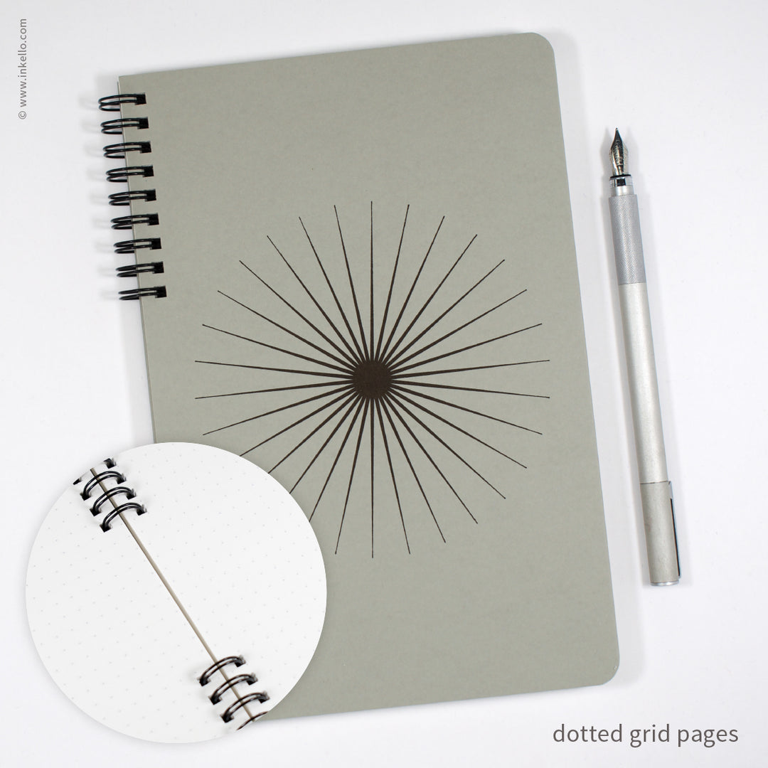 Big Burst Spiral Notebook with Grey Cover and Black Ink (
