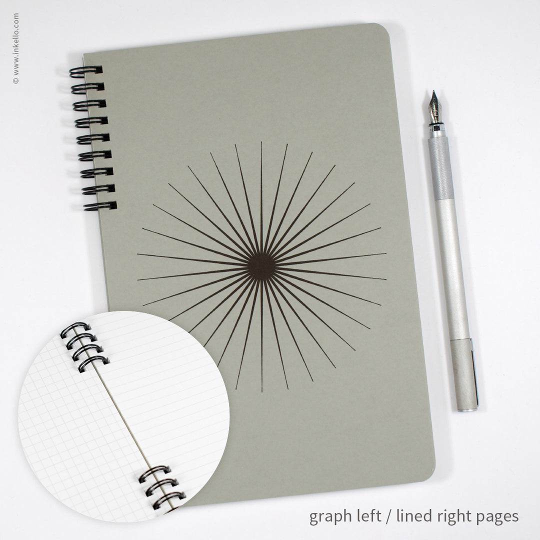 Big Burst Spiral Notebook with Grey Cover and Black Ink (