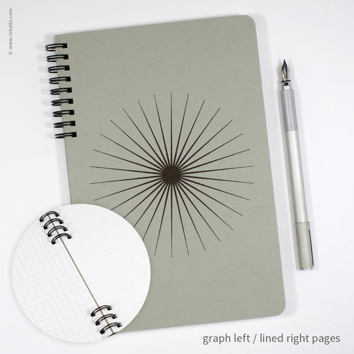 Big Burst Spiral Notebook with Grey Cover and Black Ink (
