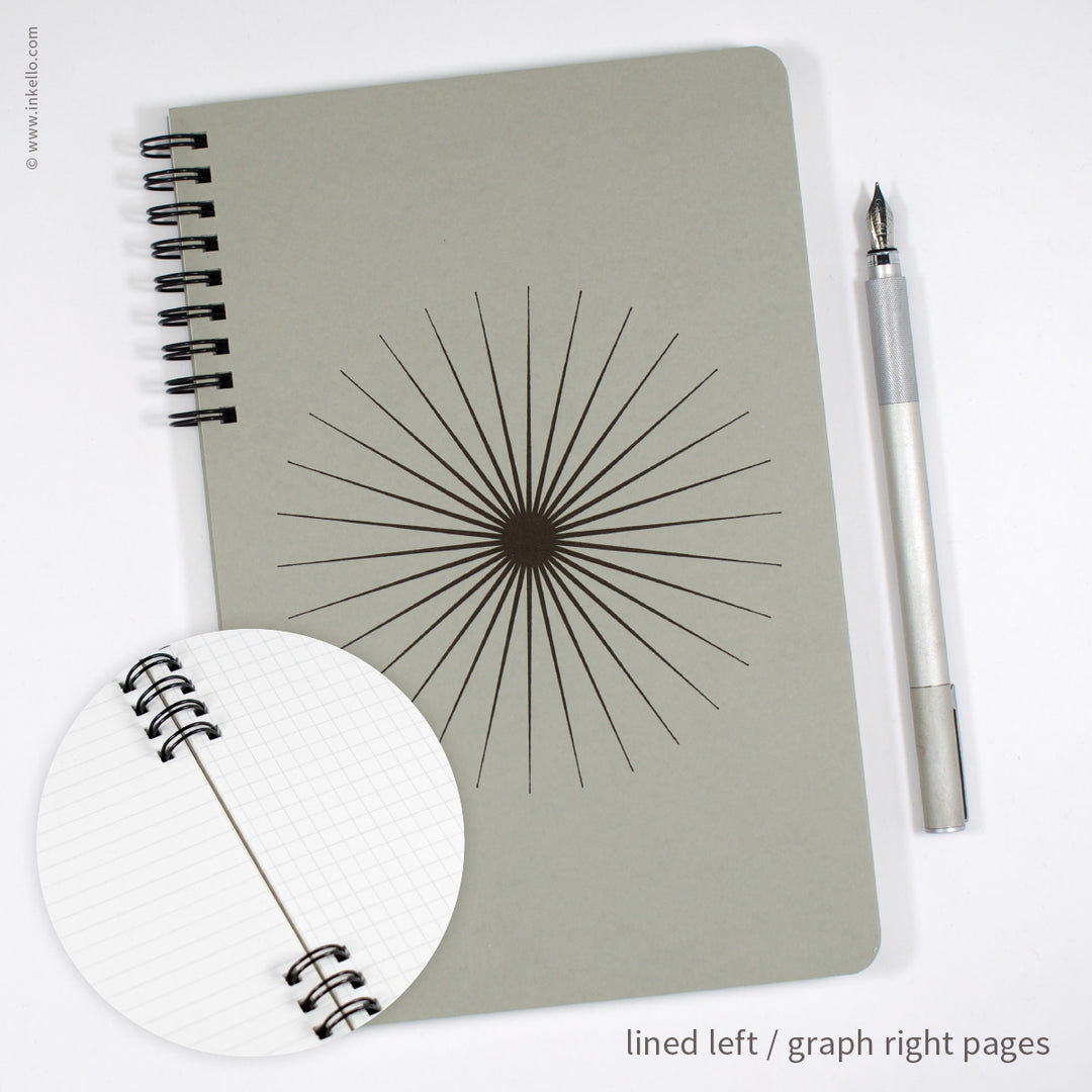 Big Burst Spiral Notebook with Grey Cover and Black Ink (