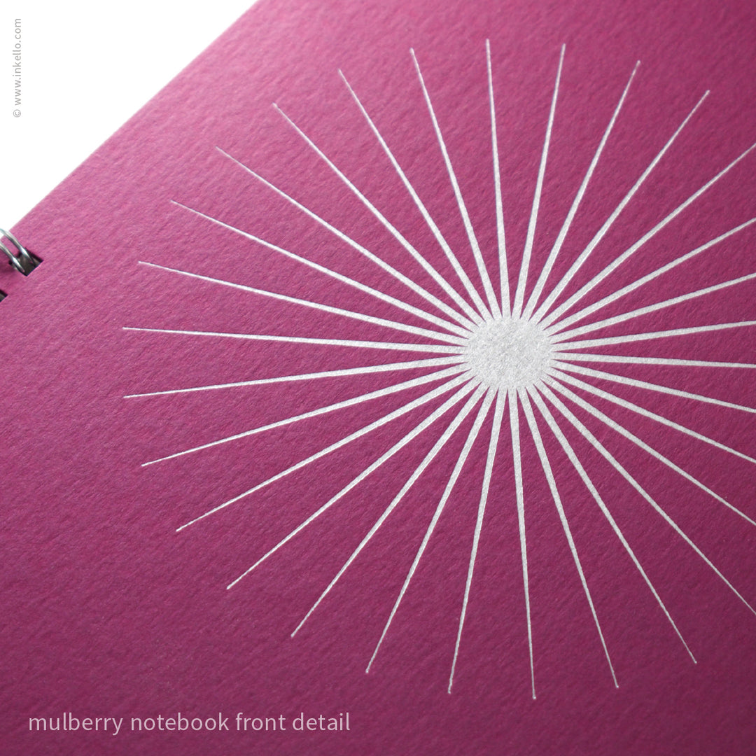 Big Burst Spiral Notebook with Mulberry Cover and Silver Ink (