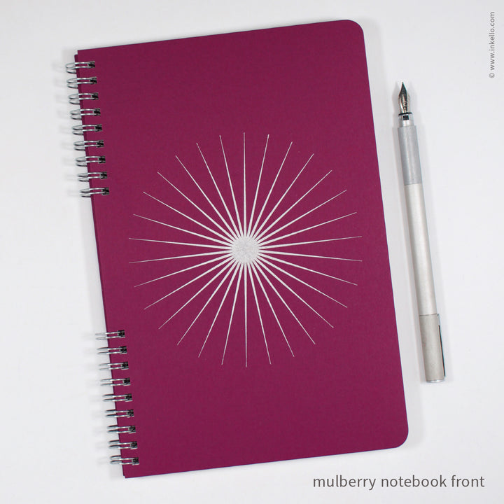 Big Burst Spiral Notebook with Mulberry Cover and Silver Ink (