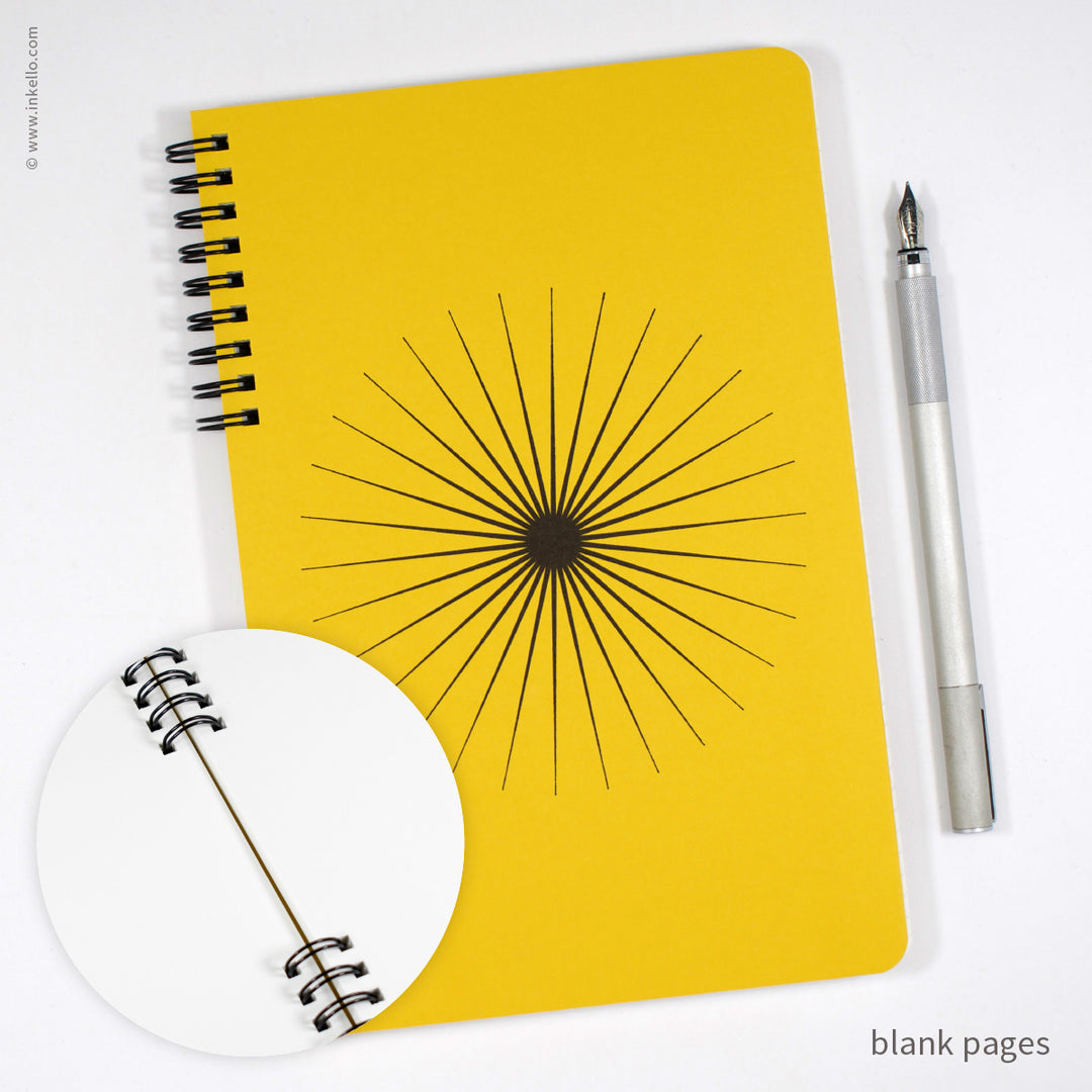 Big Burst Spiral Notebook with Mustard Cover and Black Ink (