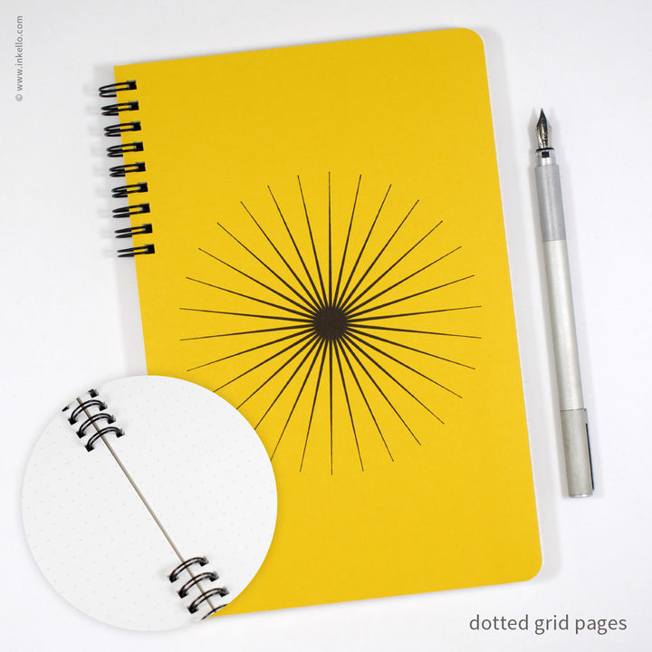 Big Burst Spiral Notebook with Mustard Cover and Black Ink (