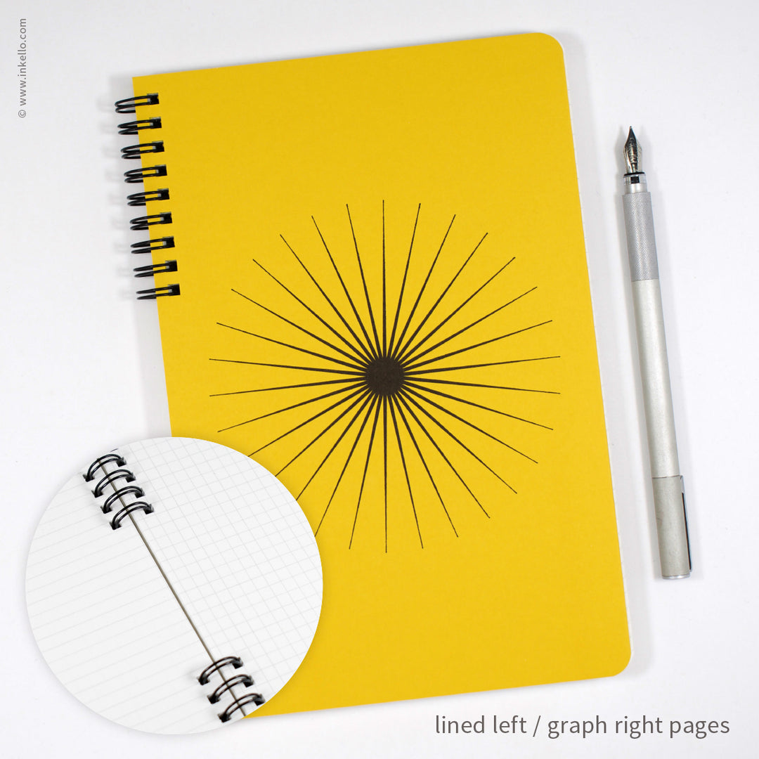 Big Burst Spiral Notebook with Mustard Cover and Black Ink (