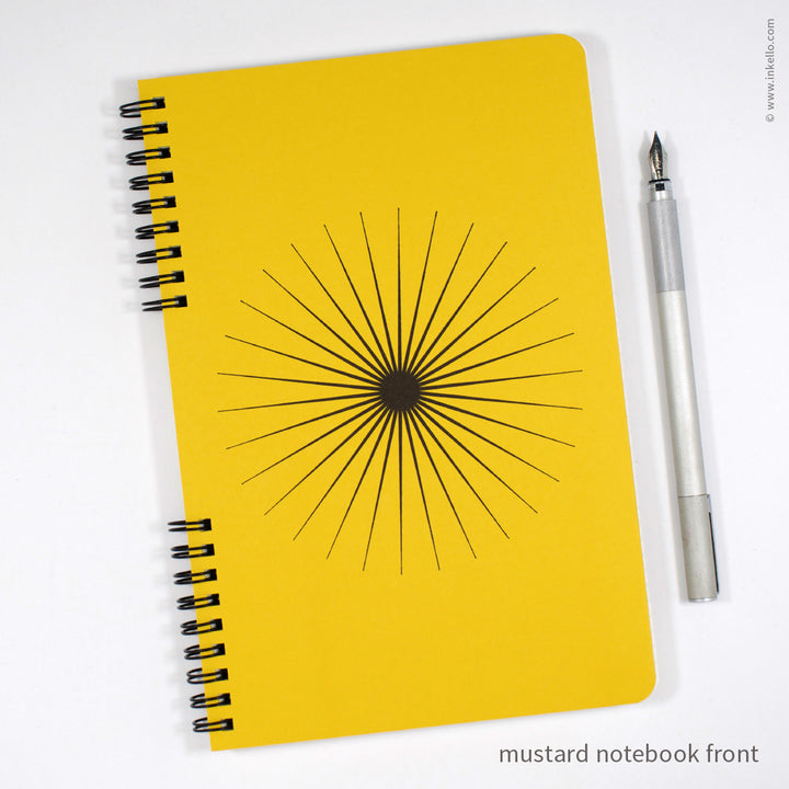 Big Burst Spiral Notebook with Mustard Cover and Black Ink (
