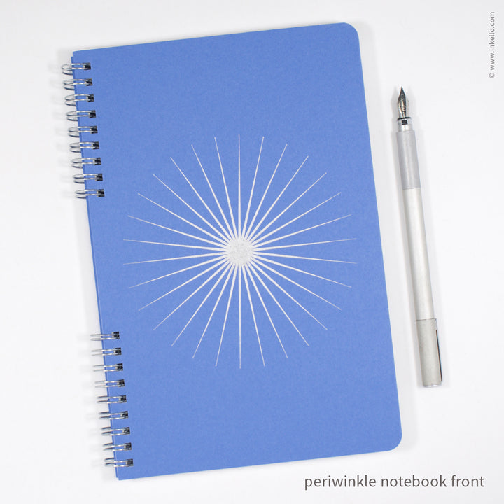 Big Burst Spiral Notebook with Periwinkle Cover and Silver Ink (