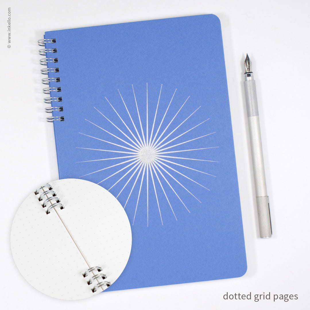 Big Burst Spiral Notebook with Periwinkle Cover and Silver Ink (