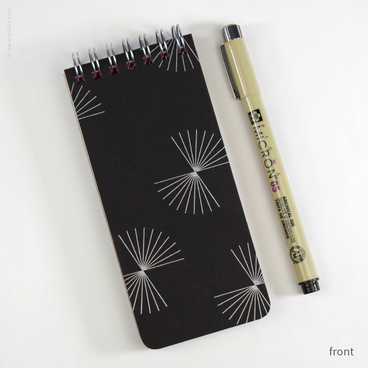 Small Black Spiral Notepad With Bursts + Rainbow Pages (