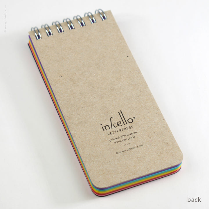 Small Black Spiral Notepad With Bursts + Rainbow Pages (