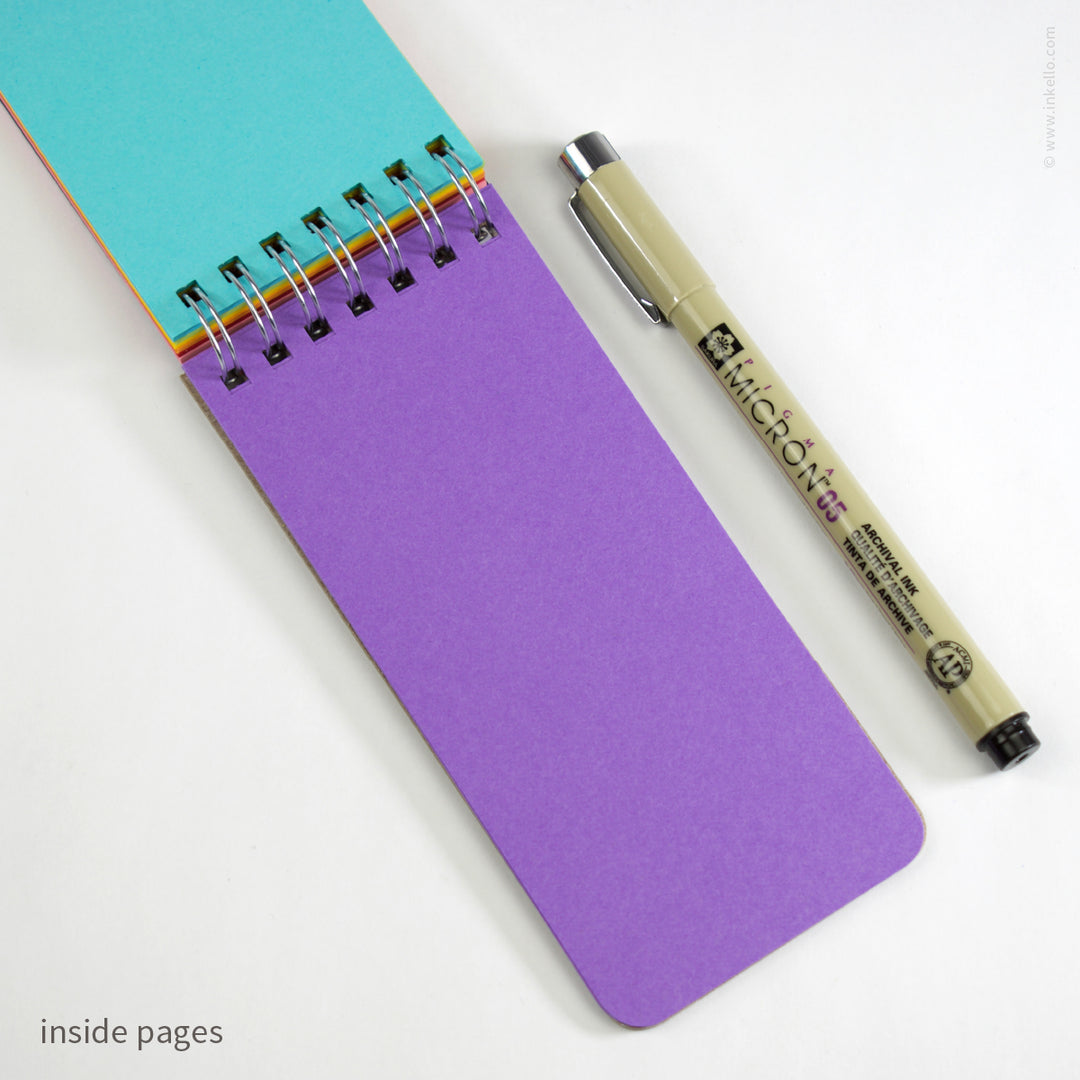 Small Black Spiral Notepad With Bursts + Rainbow Pages (