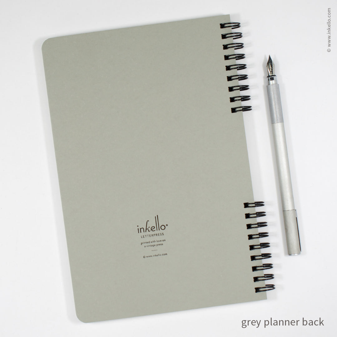 Weekly Planner with Grey Cover and School Cursive in Black Ink (