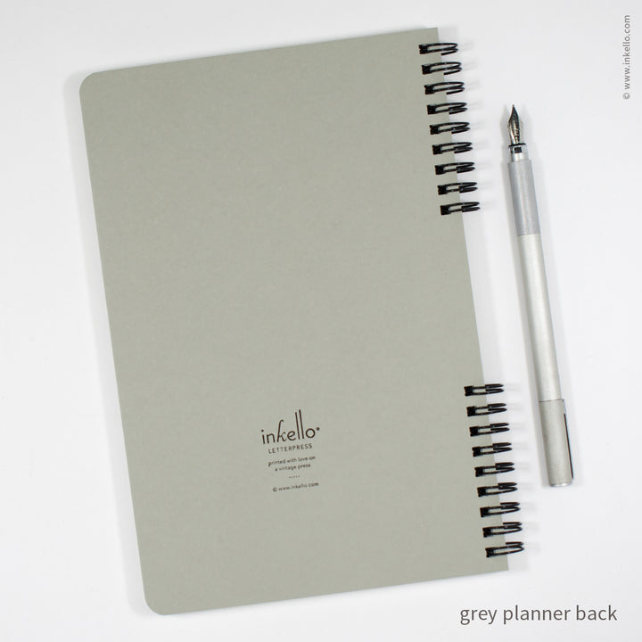 Weekly Planner with Grey Cover and School Cursive in Black Ink (