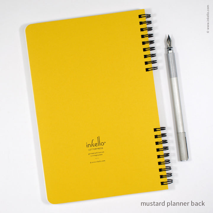 Weekly Planner with Mustard Cover and School Cursive in Black Ink (