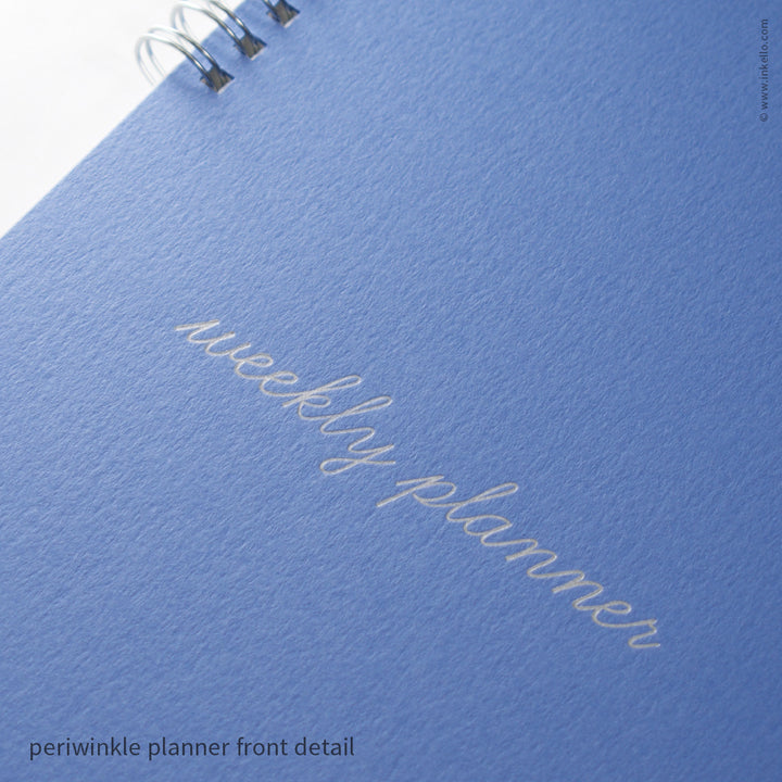 Weekly Planner with Periwinkle Cover and School Cursive in Silver Ink (