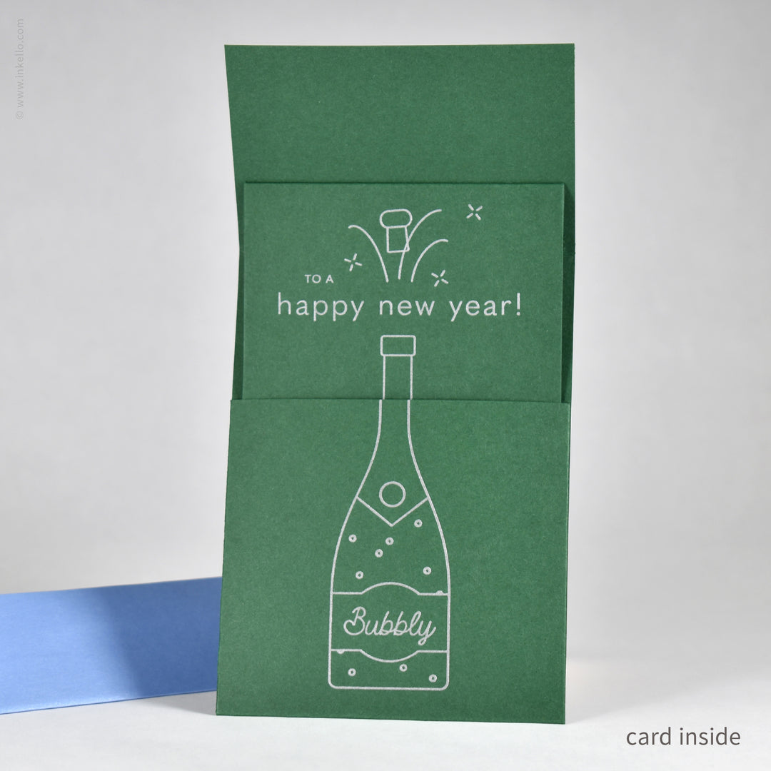 Happy New Year Champagne Peek-a-Boo Card (