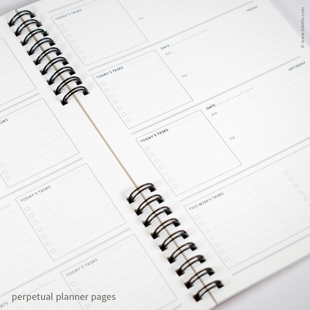 Weekly Planner with Mustard Cover and Black Script Design (