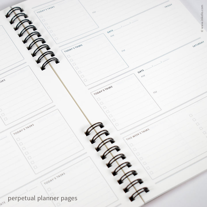 Weekly Planner with Grey Cover and School Cursive in Black Ink (