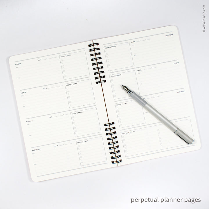 Weekly Planner with Mustard Cover and School Cursive in Black Ink (