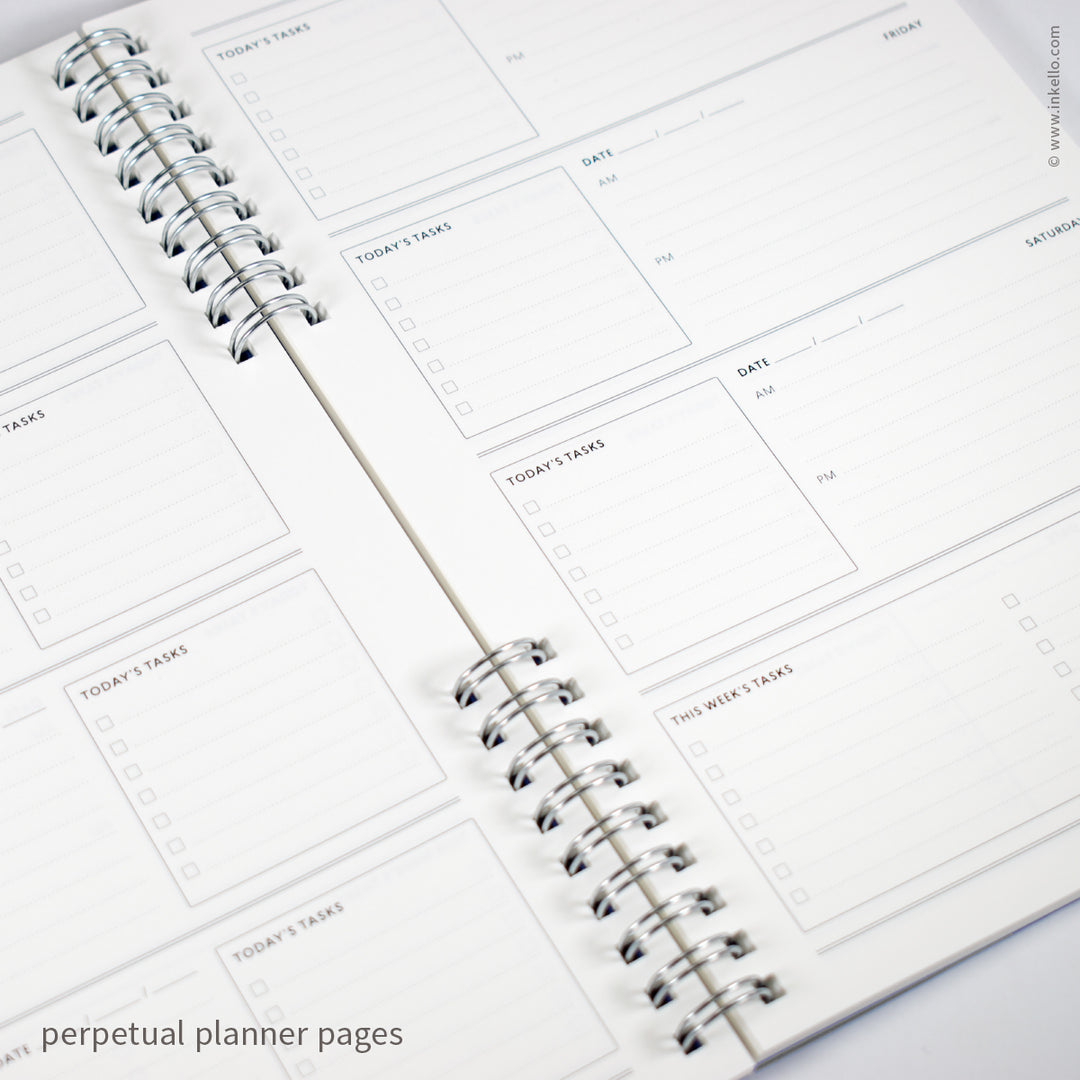 Weekly Planner with Black Cover and Silver Script Design (